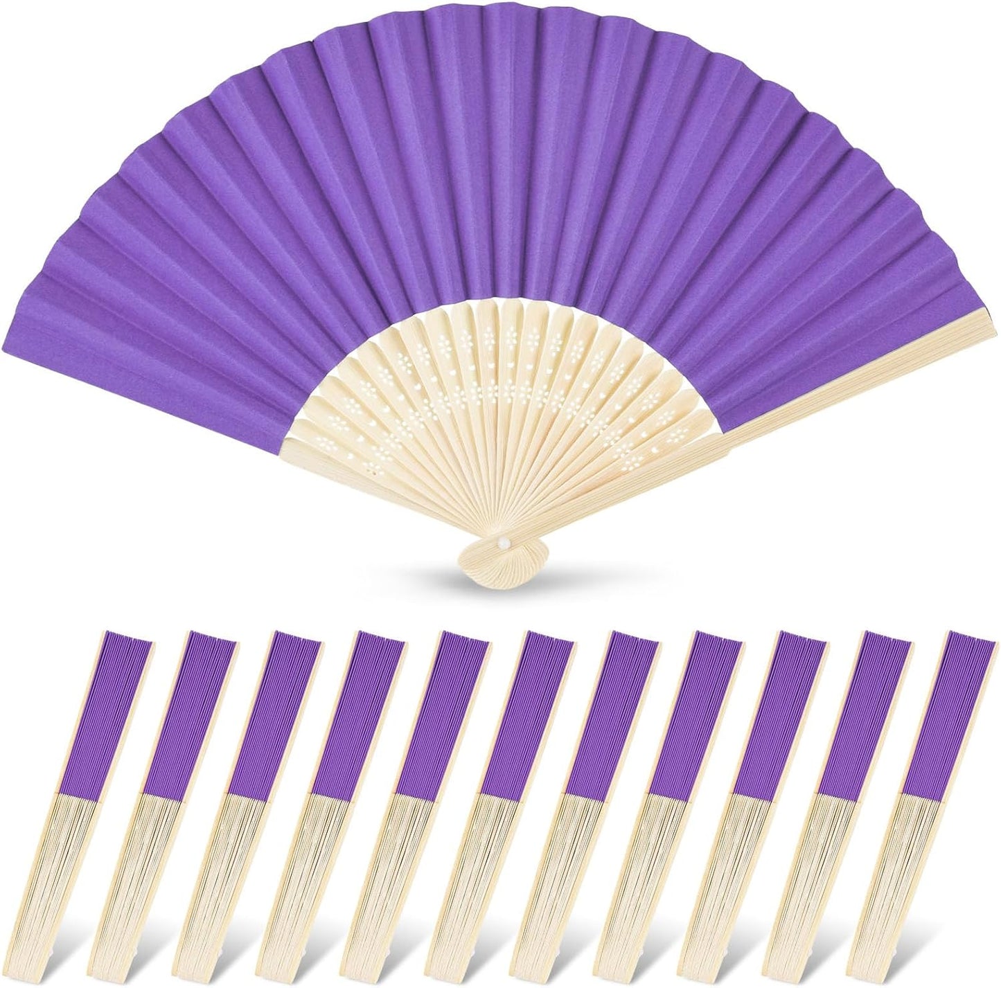 JOHOUSE 12 Packs Foldable Hand Fans, 8.3 Inch Purple Paper Fans Handheld for Purple Birthday Decorations, Wedding, Outdoor Party Favors, Baby Shower DIY Photography Props