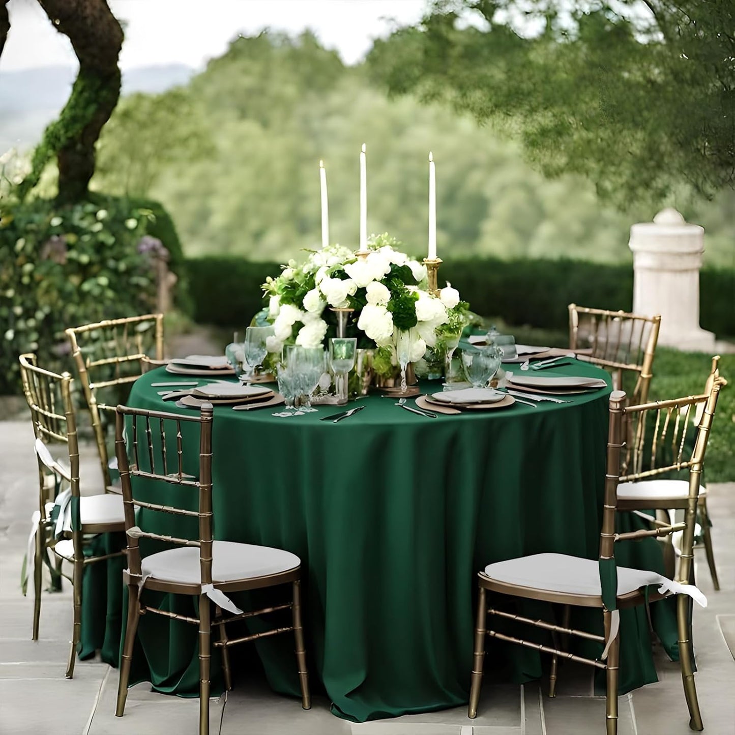 8 Pack Dark Green Round Tablecloth 90 Inch Stain and Wrinkle Resistant Round Hunter Green Table Cloth Reusable and Washable Polyester Fabric for Buffet Wedding Party and Banquet