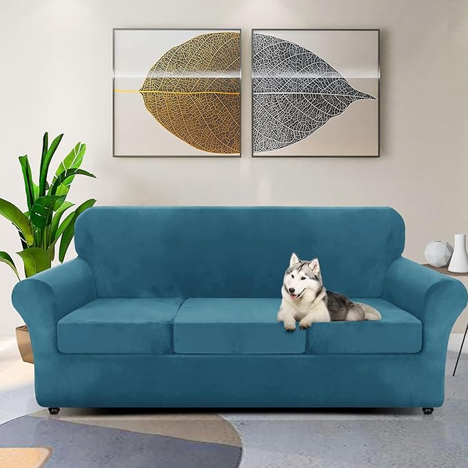 ZNSAYOTX Luxury Velvet Couch Cover 4 Piece Stretch Sofa Covers - Image 2