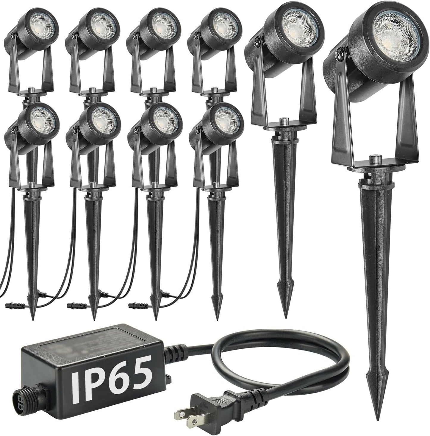 SUNTHIN Outdoor Landscape Lighting, 10 Pack Outdoor Spot Lights with Transformer for Yard, Plant, Lawn, Tree, Flags, House, Garden, Fence Use, IP65 Waterproof & Connectable