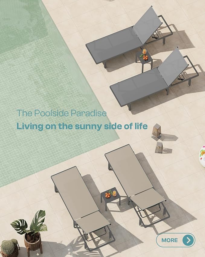 Aluminum Outdoor Lounge Chairs Set of 2, Pool Lounge Chairs - Image 3