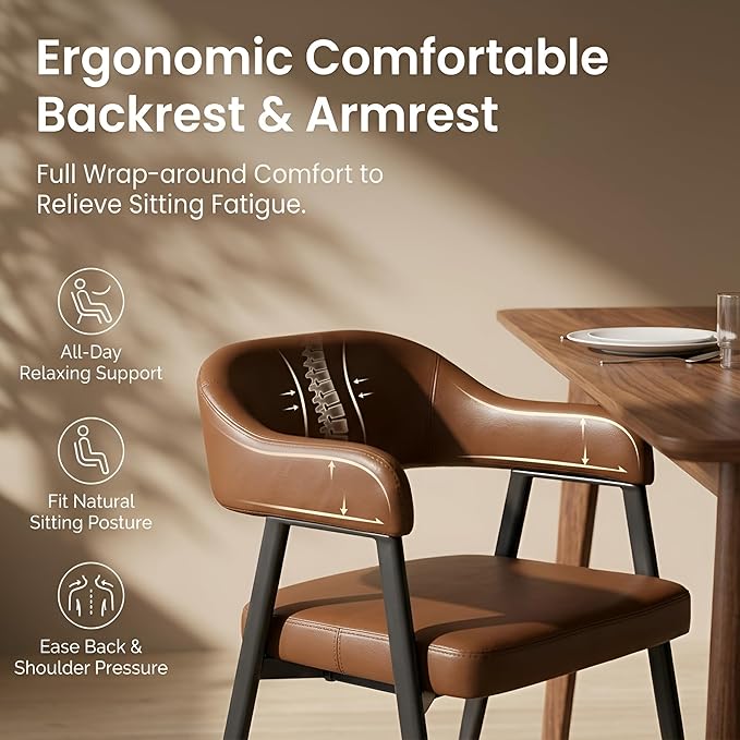 HNY Modern Dining Room Arm Chairs Set of 2, Retro Faux Leather Upholstered - Image 4