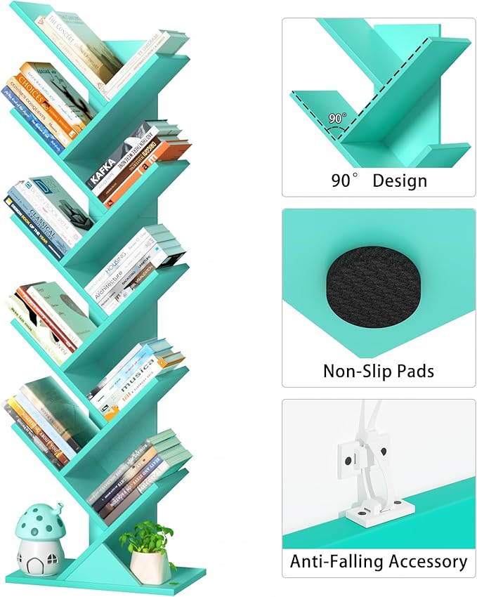 SHEEPAM 10 Tier Tree Book Shelf, Floor Standing Wood Bookshelf - Image 7
