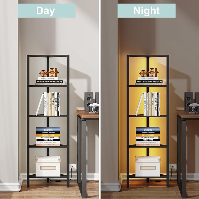 TUTOTAK Corner Shelf with LED Light, 5-Tier Corner Bookshelf - Image 5