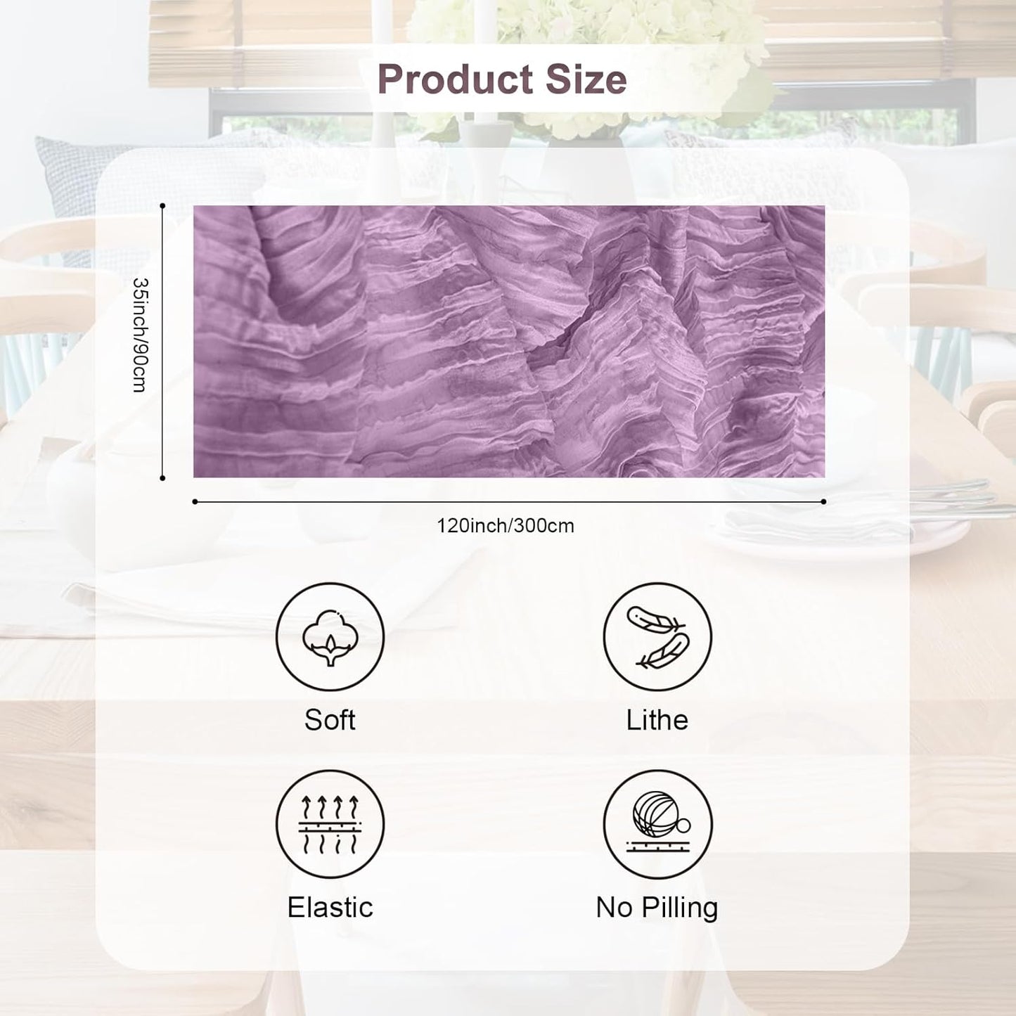 6 Pack Lilac Cheesecloth Table Runner 35x120 Inch 10Ft Rustic Gauze Cheese Cloth Table Runner Sheer Cheesecloth Table Runners for Wedding Party Bridal Shower Decoration