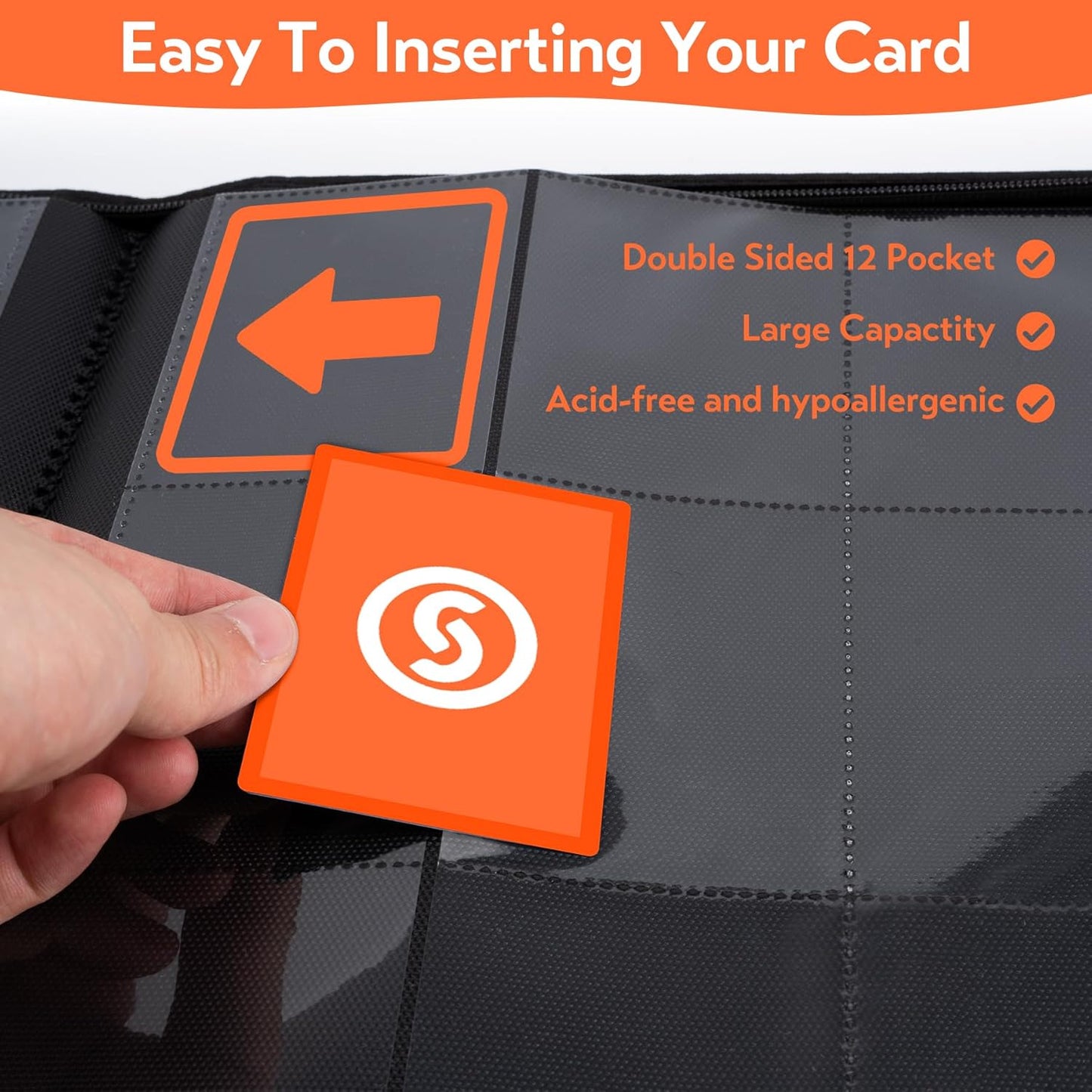 SMYV 12 Pocket Trading Card Binder, Premium PU Cover Card Binder for 720 Cards, Ringless Side Loading Card Collection Album Folders for MTG, TCG, Game Cards & Sports Cards (Orange)
