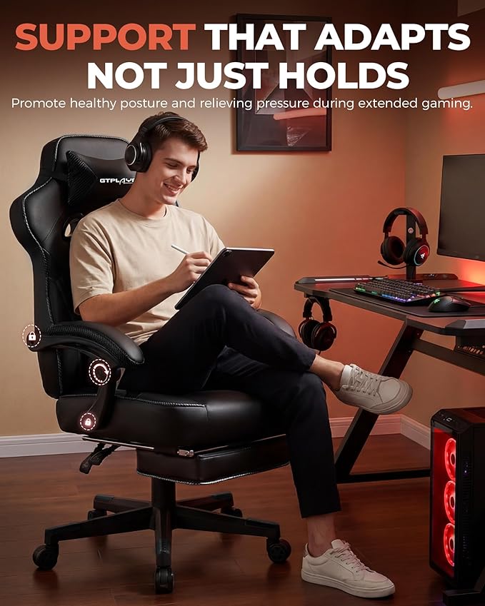 GTPLAYER Gaming Chair with Footrest, Big and Tall Game Chair 350lb Racing Style - Image 10