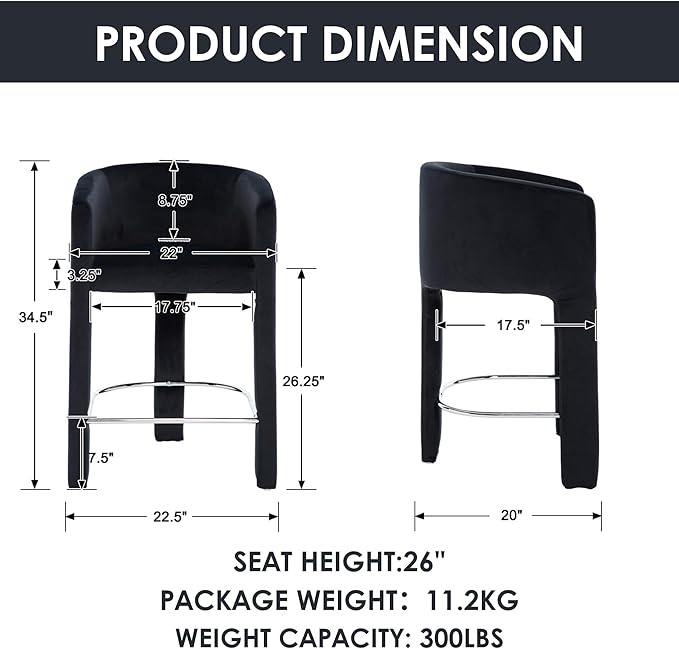 HNY Modern Counter Height Bar Stools Set of 4, 26”H Barrel Counter Stools - Image 2