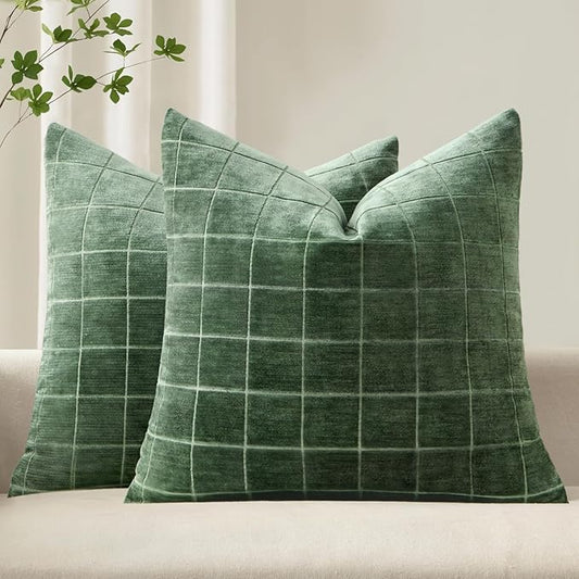 MIULEE Decorative Chenille Check Euro Shams Throw Pillow Covers Vintage Plaid by MIULEE