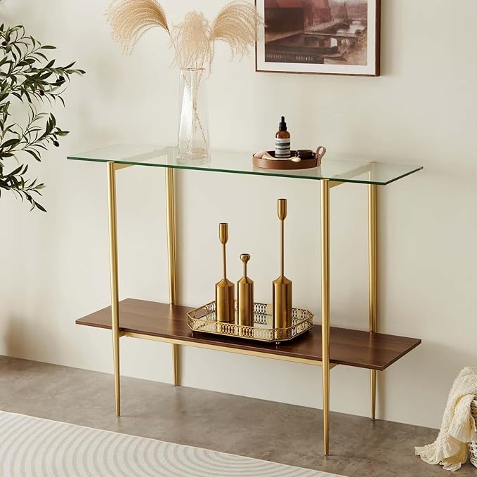LumFurn Glass Console Table for Living Room, Foyer & Entrance, 2-Tiers - Image 3