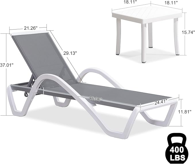 PURPLE LEAF Patio Chaise Lounge Chair Set Outside Aluminum Plastic Stackable - Image 2