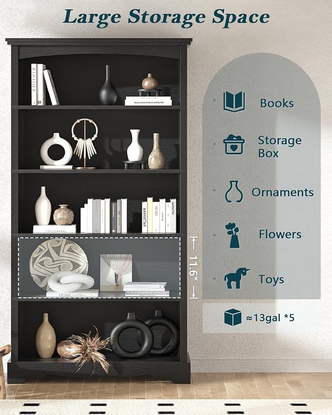 TVU 5-Tier Wooden Bookshelf, 31.5" W x 65" H ×9.9" D Bookshelf - Image 4