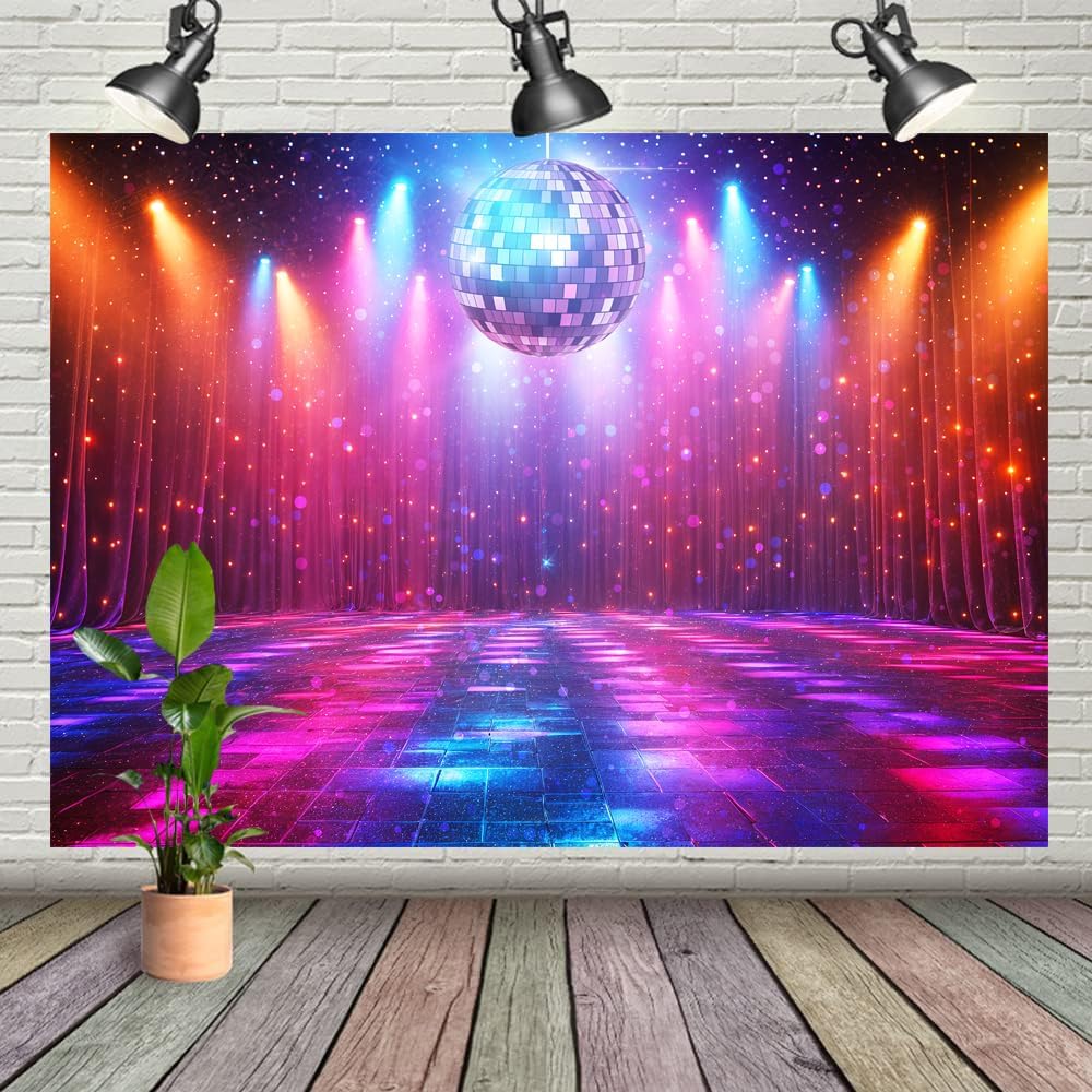 Disco Decorations Backdrop, Retro Glow Party 70s 80s 90s Theme Stage Dance Background Disco Party Decoration, Polyester Banner PartyBackdrop for Birthday Prom Portrait Photo Props 20x10ft
