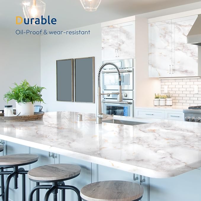 rabbitgoo Glossy Marble Contact Paper Peel and Stick Wallpaper 17.5" X 118.1" - Image 5