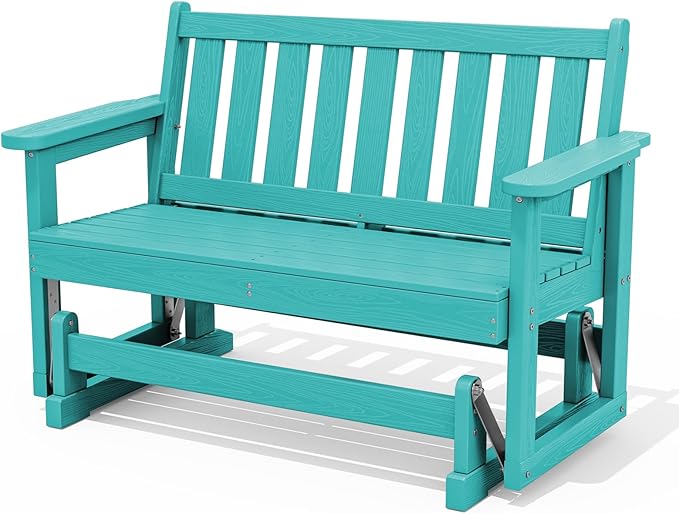 SERWALL 2 Person Patio Glider Bench, HDPE Material Weather-Resistant Swinging by SERWALL