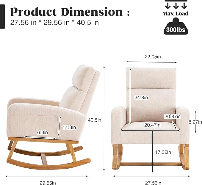 HCHAIRH Rocking Chair Nursery, Nursing Rocker Chairs - Image 2