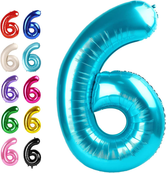 2026 Blue 40 Inch Mylar Foil Number 6 Balloon, Birthday Balloons for 6 16 Boy Girl Party Decorations Supplies,Blue Big Helium Balloon Numbers for 26 36 46 60 Men Women Anniversary