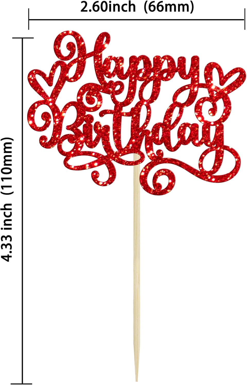 Gyufise 24Pcs Happy Birthday Cupcake Toppers Glitter Happy Birthday Cupcake Picks for Celebrating Happy Birthday Anniversary Theme Party Cake Decorations SuppliesRed