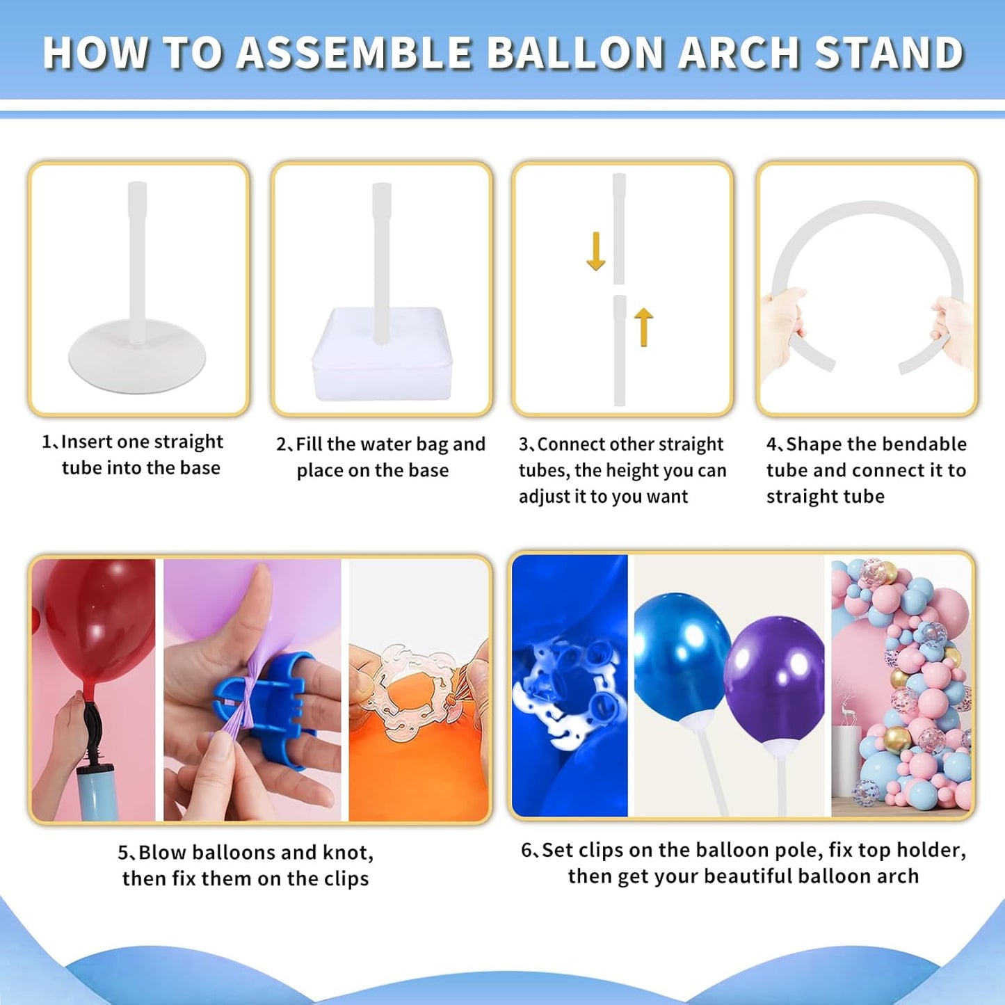 Balloon Arch Kit - Bendable 8.2FT & 6FT Balloon Arch Stand with Base and Manual Pump, Versatile Half Arch Balloon Stand for Birthday, Wedding, Baby Shower, Holiday, and Graduation Party Decorations