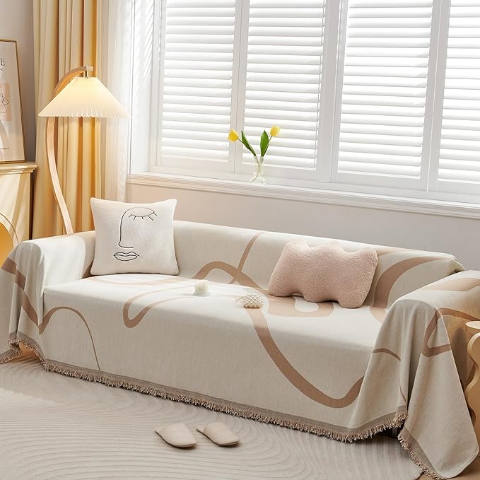 VClife Boho Couch Cover Beige Khaki Stripe Sofa Cover - Image 8
