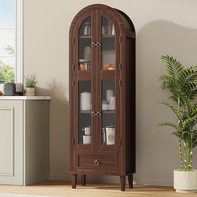 71" Tall Arched Cabinet with Acrylic Door, Modern Curio Arched Bookcase with - Image 6