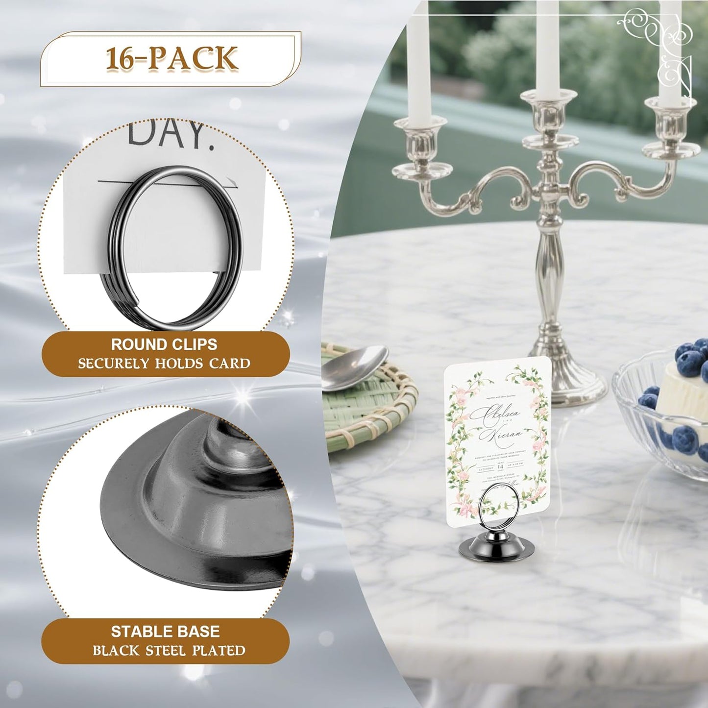 Urban Deco 16 PK Table Card Holder Place Card Holders Steel Card Holders for Photos, Food Signs, Memo Notes, Weddings, Restaurants, Birthday (Black)