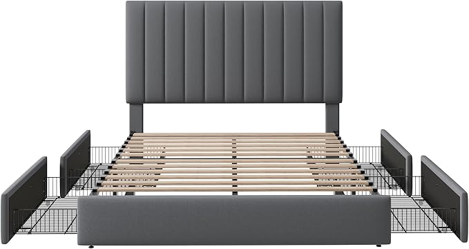 Allewie Queen Size Storage Bed Frame, Vertical Channel Tufted Adjustable - Image 8