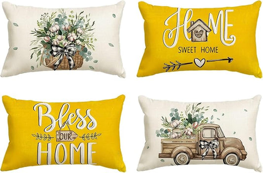 AVOIN colorlife Bless Our Home Farmhouse Eucalyptus Leaves Throw Pillow Covers by AVOINcolorlife