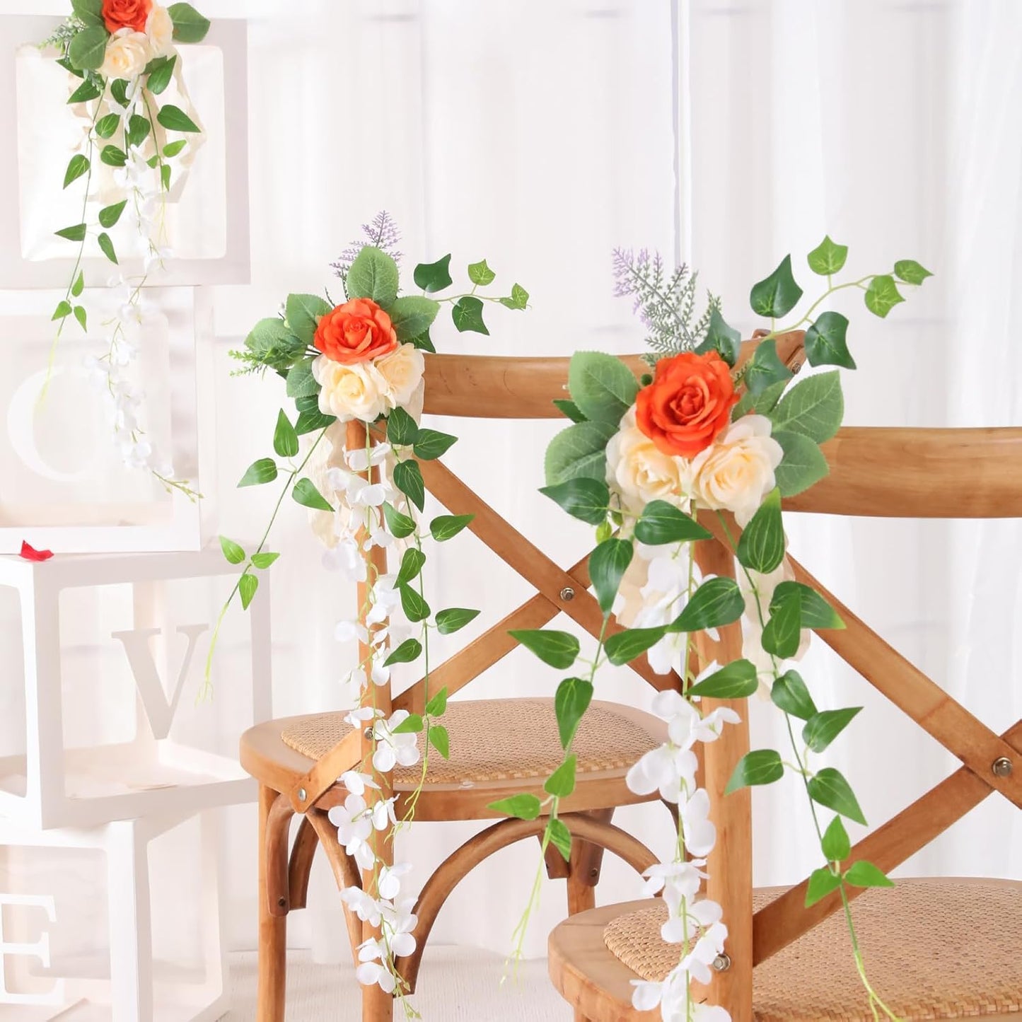 Wedding Aisle Decorations Set of 10 Chair Back Flowers Floral Pew Wedding Decorations for Ceremony with Chiffon Ribbons Fall Decor