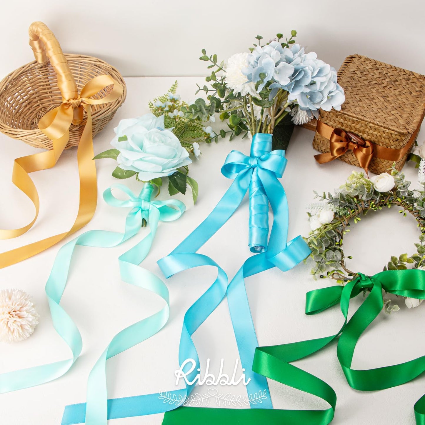 Ribbli Emerald Green Double Faced Satin Ribbon,1” x Continuous 25 Yards,Use for Bows Bouquet,Gift Wrapping,Wedding Decoration