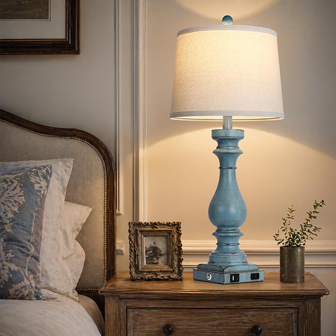 Cinkeda 29" Tall Table Lamp for Living Room Set of 2, Coastal Bedside - Image 5