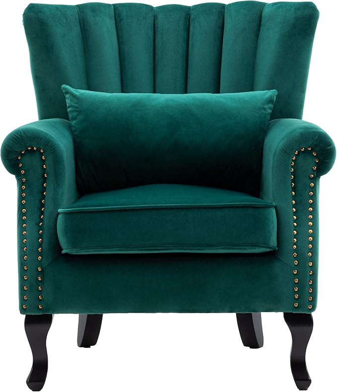 Mid Century Accent Chair Modern Tufted Wingback Armchairs Club Chair Velvet by DMFurniture