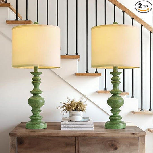 BOBOMOMO 24" Farmhouse Table Lamps Set of 2 – Sage Green Bedside Lamps by BOBOMOMO