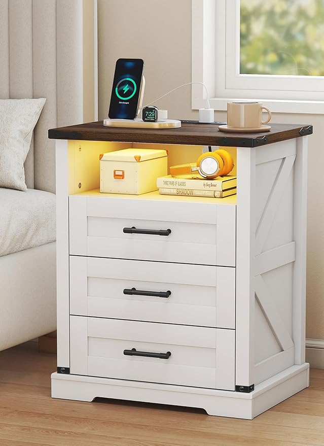 Turosur Night Stand with Charging Station 22" Large Farmhouse Nightstands with by Turosur