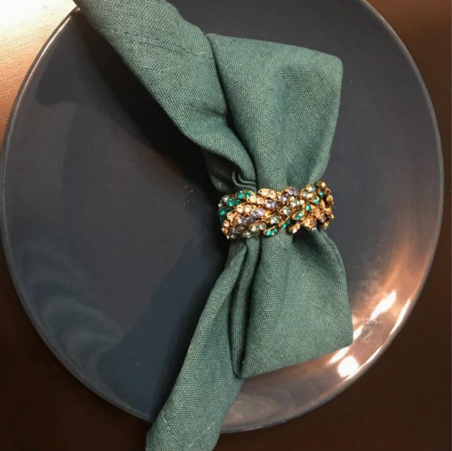 Jeweled Napkin Rings Set of 6 - Vintage Metal Crystal Rustic Peacock Napkin Ring Holders for Wedding Party Holiday, a Beautiful Dinner Table Décor (Multicolor)