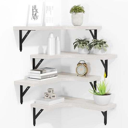 ROMGUAR CRAFT Corner Floating Shelves Wall Mounted Set of 4, Rustic Wood by ROMGUAR+CRAFT