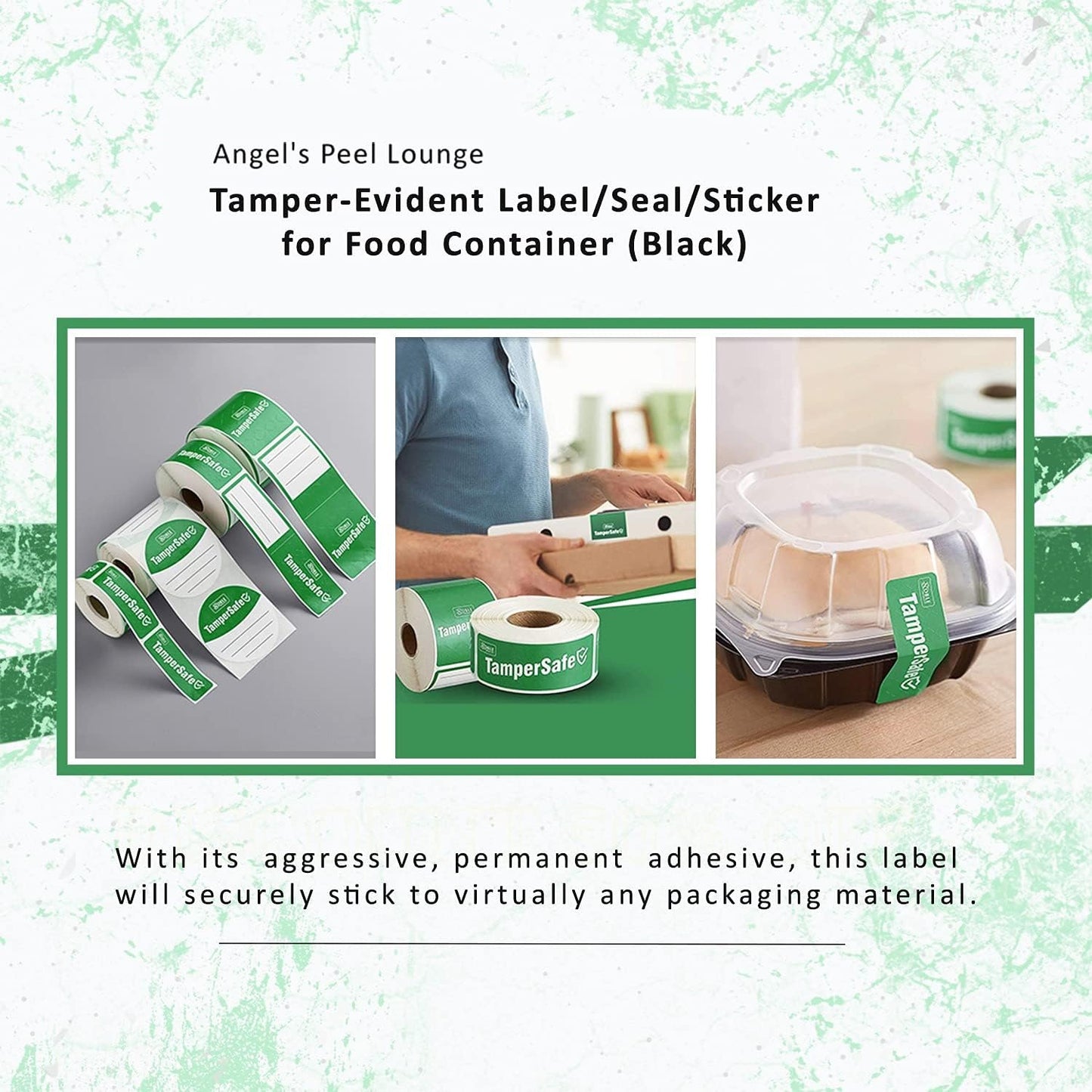 Angel's Peel Lounge Tamper Proof Stickers Roll — Tamper Evident Stickers for Containers, Cups, Delivery Bags, Drink Lids, Writable Seal Tape, Self Adhesive Food Labels - 1x3in 250-COUNTS, Green