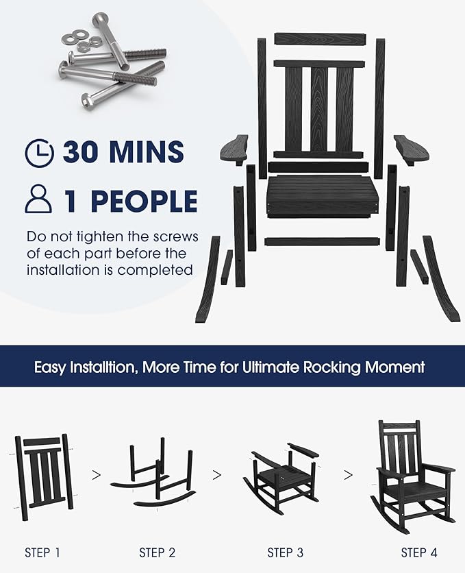 KINGYES Oversized Outdoor Rocking Chair Set of 2, All-Weather Patio Rocking - Image 7
