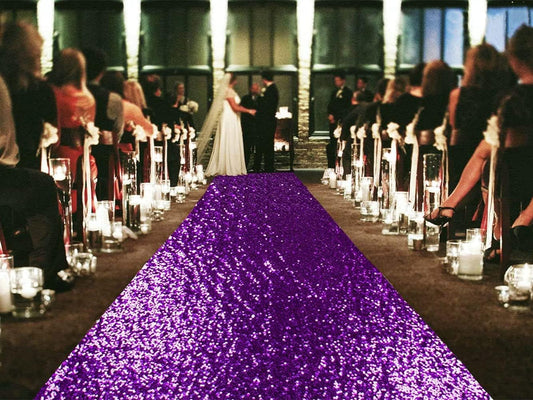 ShinyBeauty Sequin Aisle Runner Purple Glitter Carpet for Wedding & Party ， Sparkling Decorative Floor Mat ， Elegant Event Walkway （15ft x 2ft，Purple）
