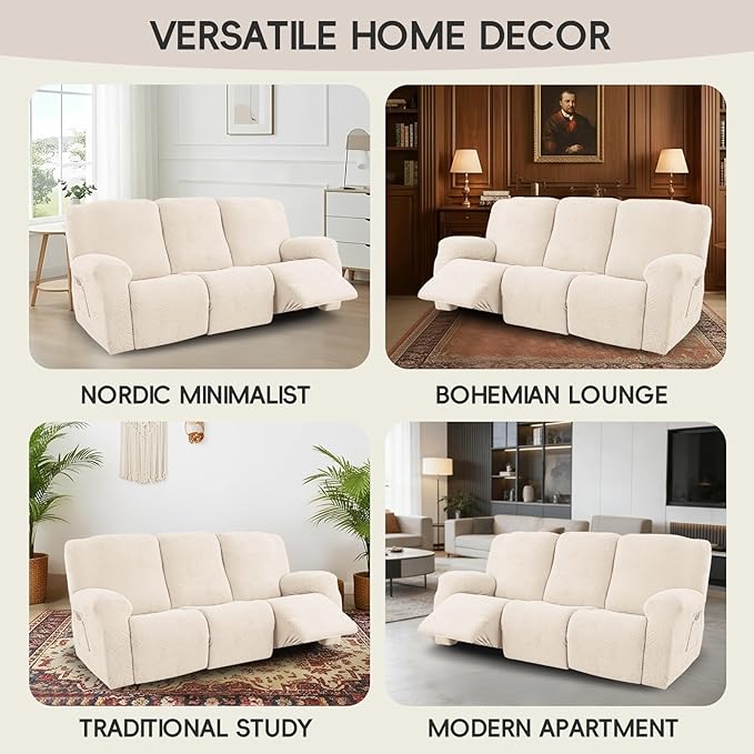 5-Piece Recliner Sofa Covers, Stretch Geometric Strokes Jacquard Recliner Sofa - Image 7
