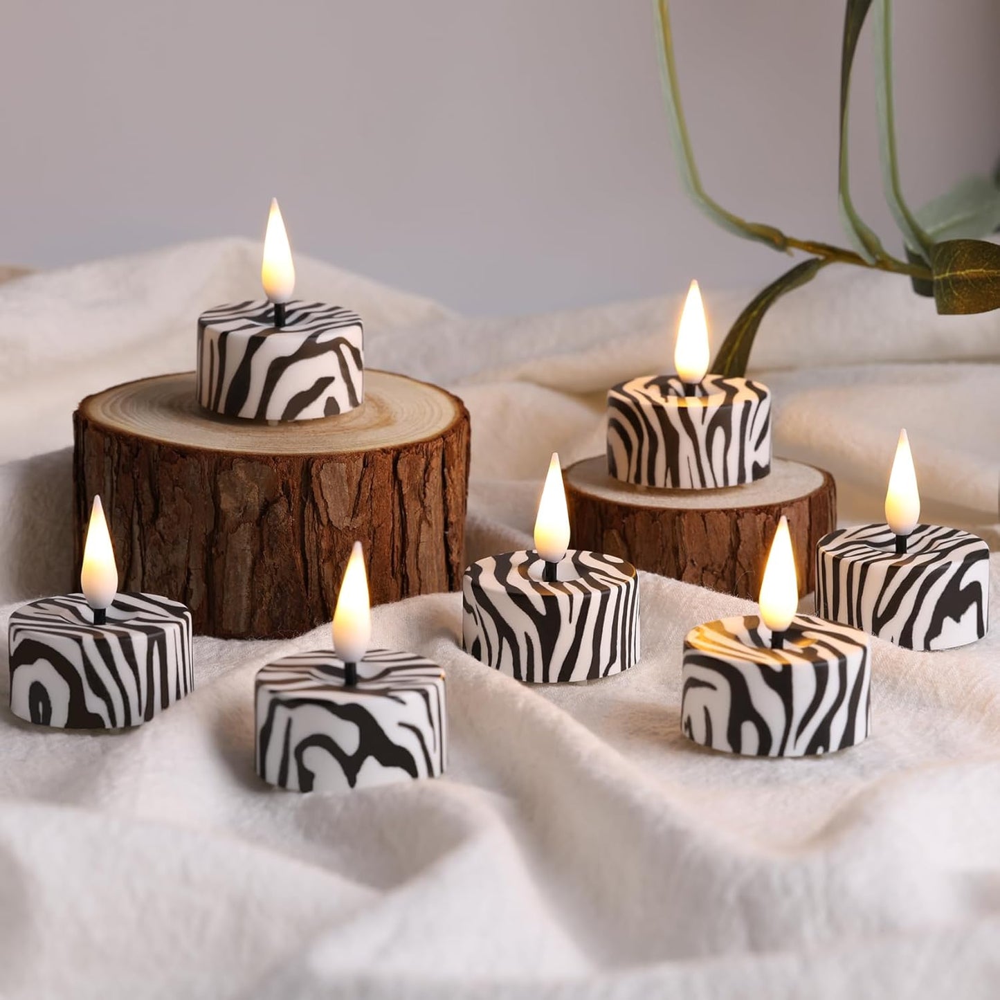 Eywamage Zebras Animal Pattern Flameless Tealights with Remote Batteries, Flickering LED Tea Votive Candles Set of 12