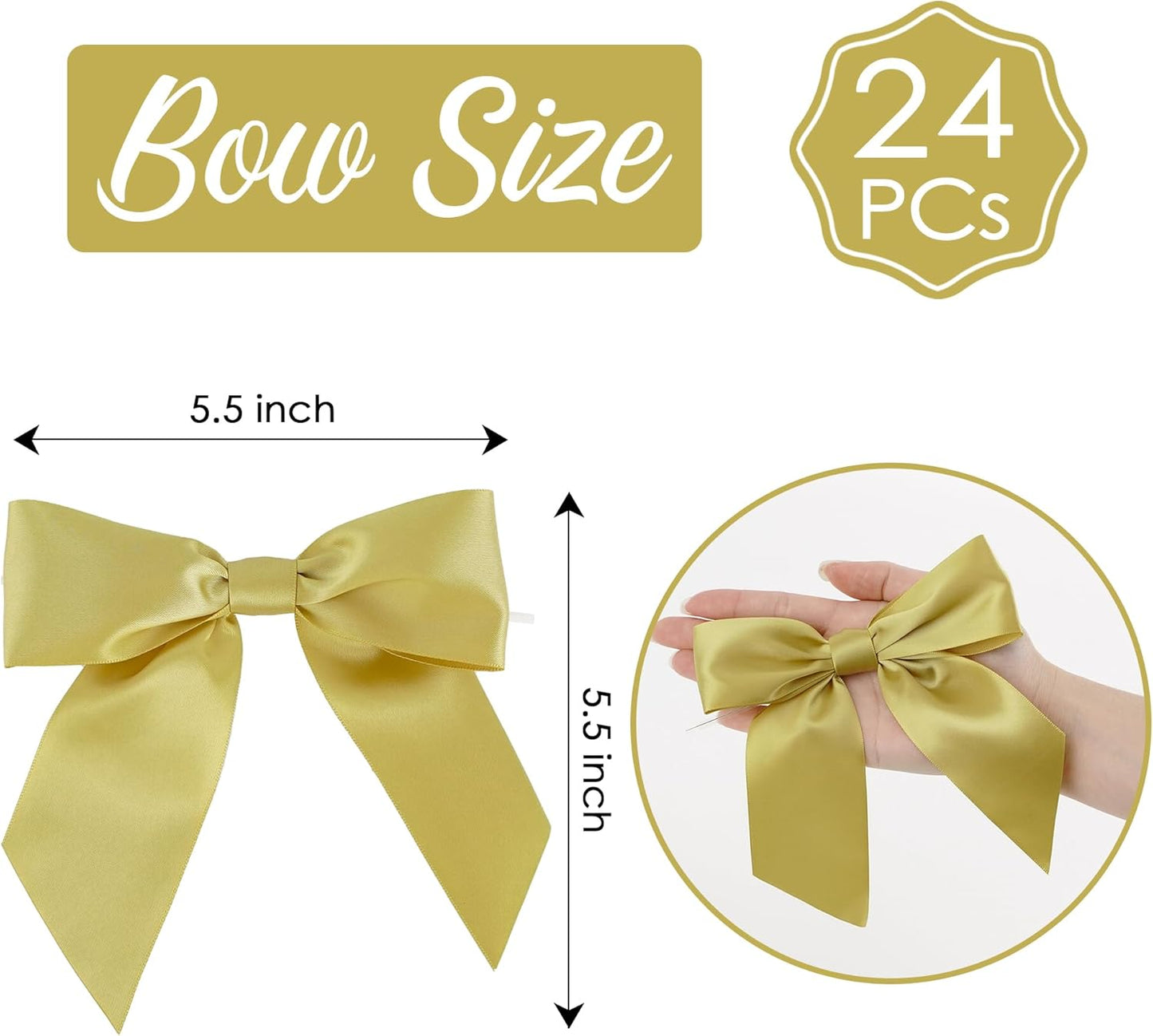 AIMUDI Gold Satin Bows 5.5" Bows for Gift Wrapping Satin Twist Tie Bows Premade Ribbon Bows for Treat Bags Invitations Baskets Wreaths Crafts Wedding Birthday Party Decorations, 24 PCs