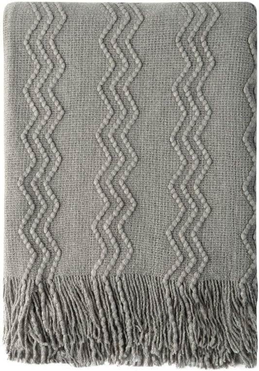 BOURINA Throw Blanket Textured Solid Soft Sofa Throw Couch Cover Knitted by BOURINA