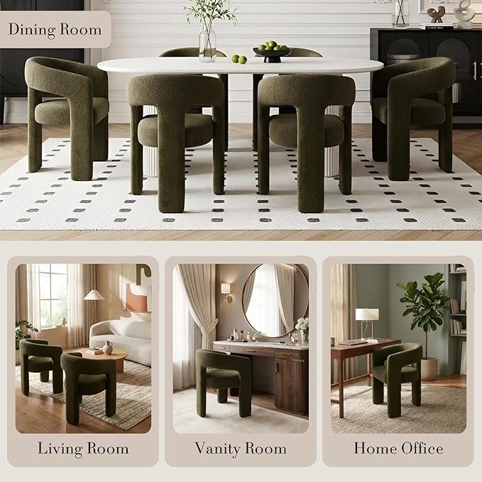 Modern Sherpa Barrel Dining Chair Upholstered Faux Fur Dining Room Chair - Image 5