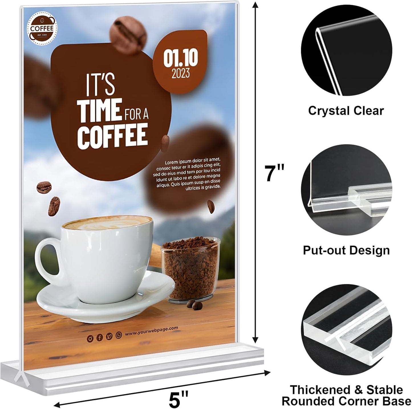 Acrylic Sign Holder 5x7 Inches 24 Pack, Double Sided Clear Display Stand Table Top Sign Paper Holder, Vertical Menu Flyer Holder, Plastic Sign Frame for Stores, Restaurants, Hotels, Office