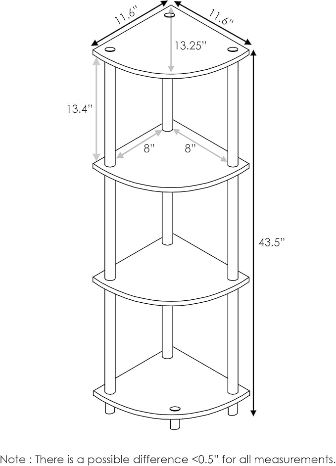 Furinno Turn-N-Tube Corner Shelf, 4-Tier Corner Bookshelf, Display Storage - Image 2