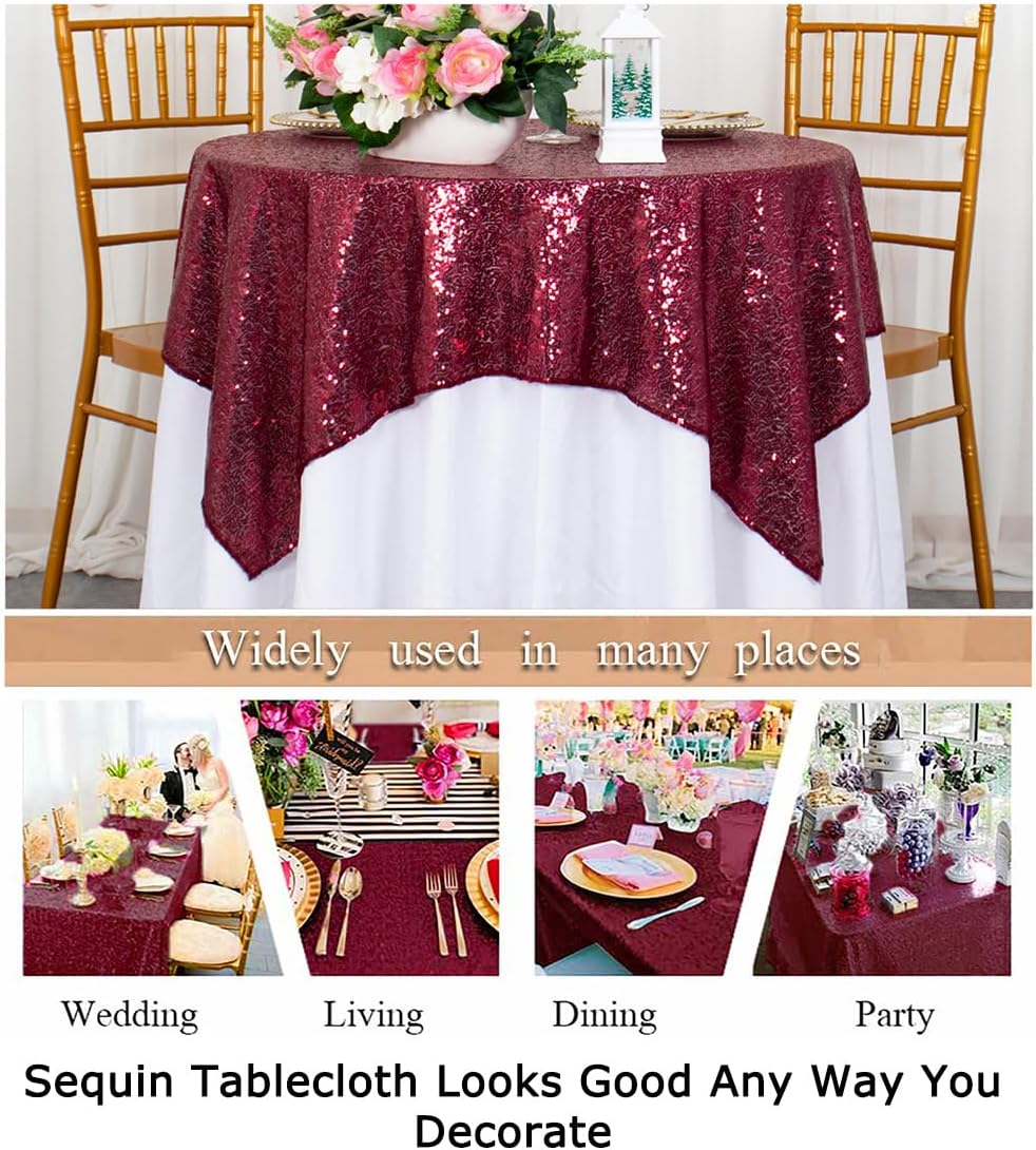 ShinyBeauty Sequin Tablecloth Burgundy Sequin Table Overlay Glitter Table Cover for Dinning Table Sequin Table Linen for Party Event Decoration Square Tablecloth 54x54 Maroon Birthday Tablecloth