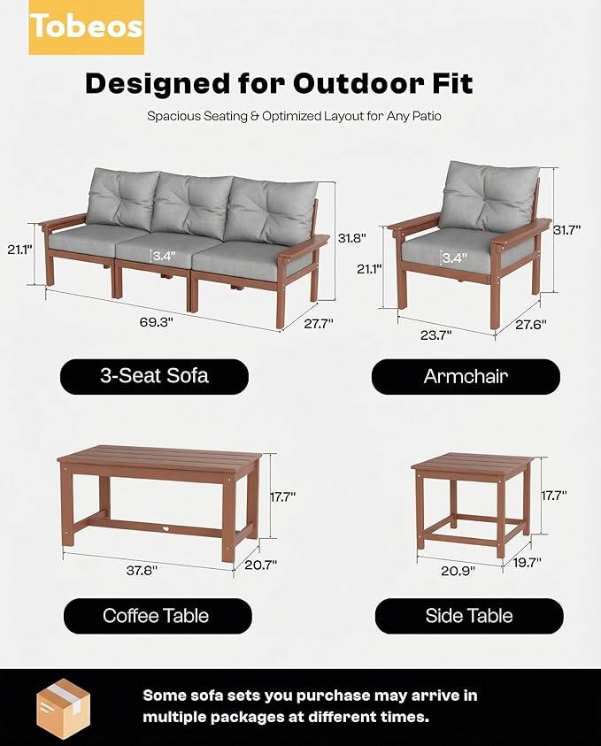 HDPE 4 Piece Patio Furniture Set, All-Weather Outdoor Couch - Image 6