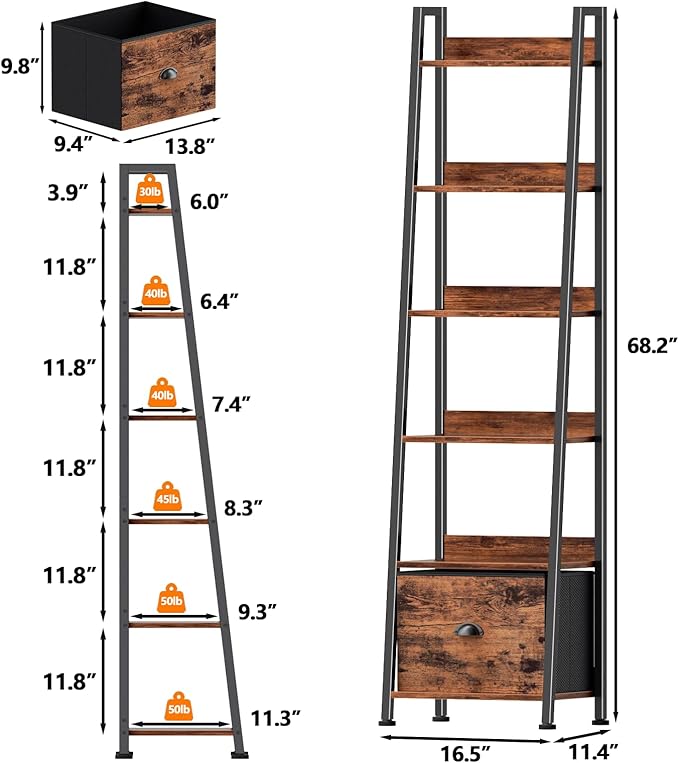 Furologee 6 Tier Ladder Shelf, Ladder Bookshelf - Image 3