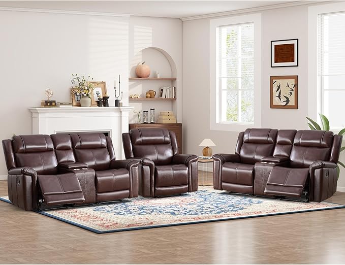ANJ Premium Genuine Manual Reclining Sofa Set, Included Single Recliner Chair - Image 2